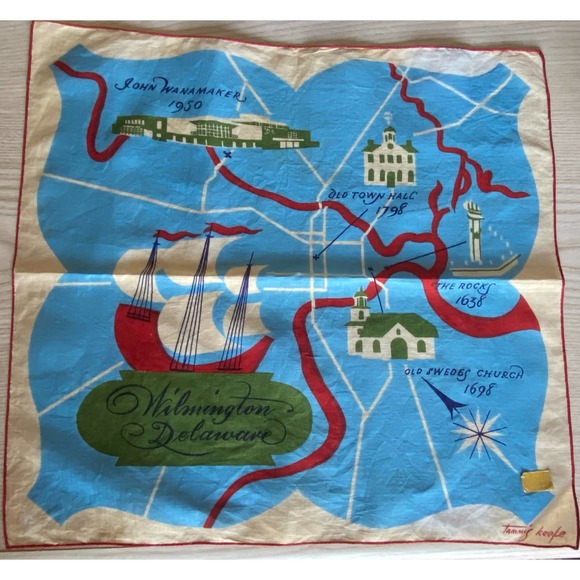 Vtg Tammis Keefe Handkerchief, Wilmington Delaware, Unusual, EUC - Picture 1 of 9